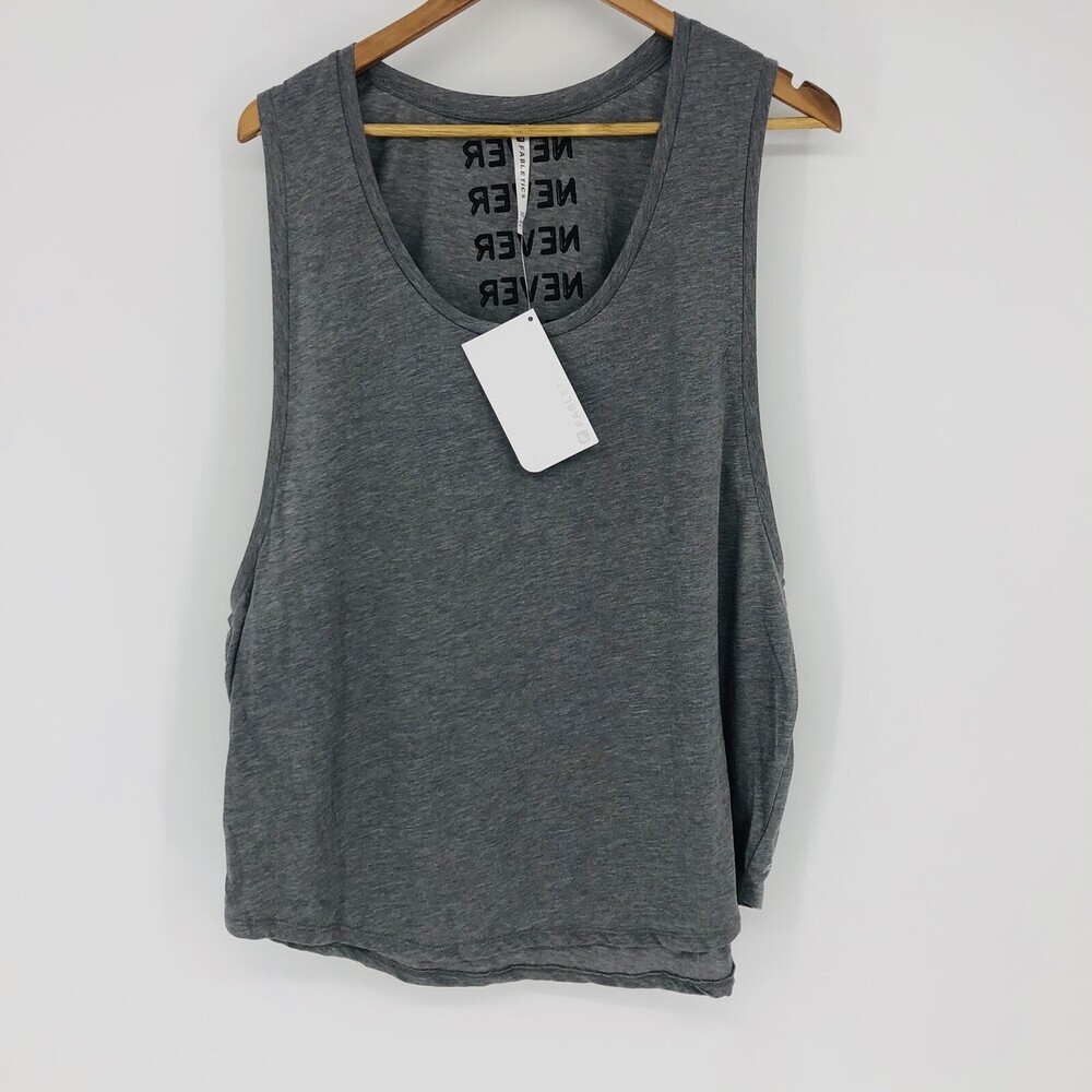 Fabletics Janis Tank II Gray Slub Knit "Never" Muscle Tank NEW WITH TAGS